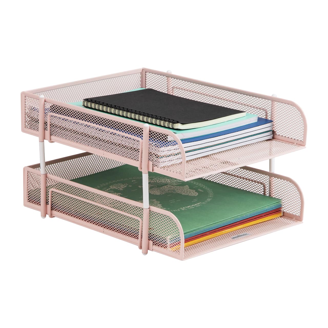 Mind Reader Stackable Paper Tray, Desktop Organizer, File Storage, Office, Metal Mesh, 10.5"L x 13.25"W x 7.5"H, 2 Pcs, Pink